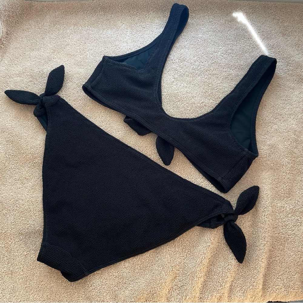 & Other Stories- Black Crepe Tie Up Bikini Minimalist Swimwear- Top 6 / Bottom 8 - Picture 8 of 15